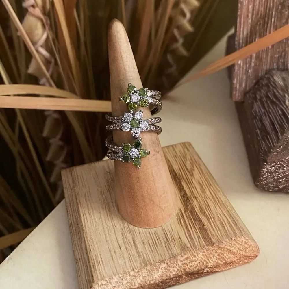 Flower Multi Color CZ Statement Ring - Picture 2 of 9